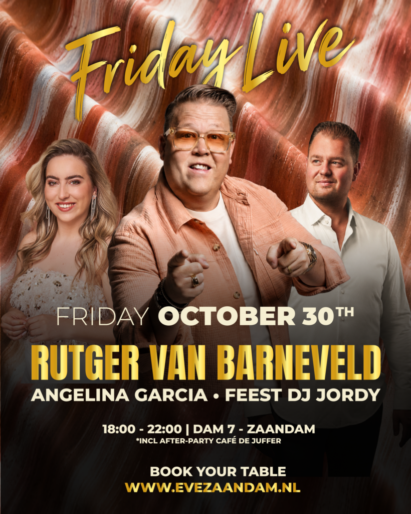 Dinnershow Friday Live! met Rutger van Barneveld, Angelina Garcia en Feest DJ Jordy in Noord-Holland